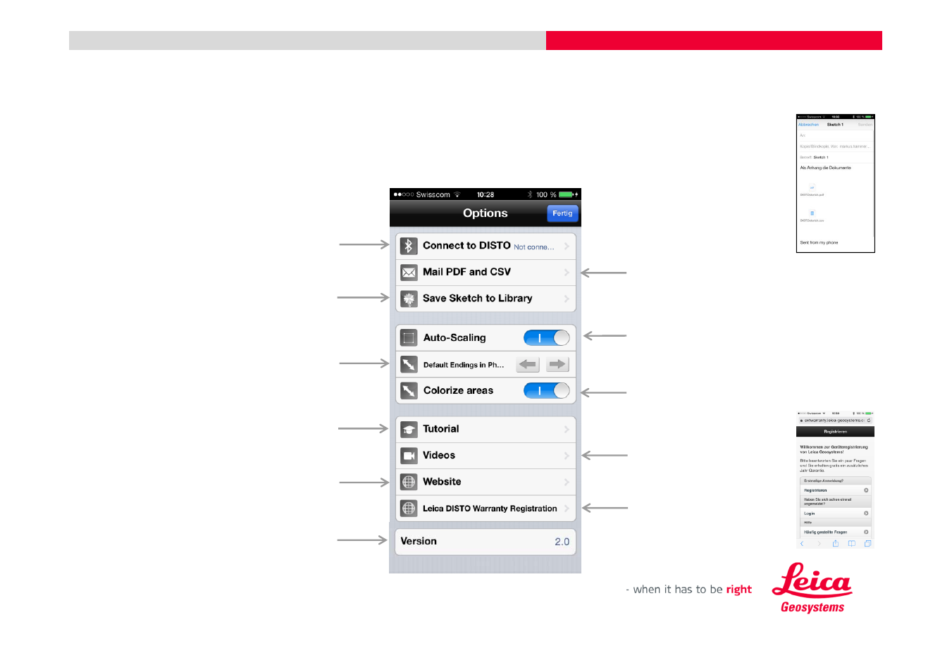 Leica disto™ sketch for ios options overview | Leica Geosystems DISTO + Bluetooth – getting started on iOS User Manual | Page 16 / 27