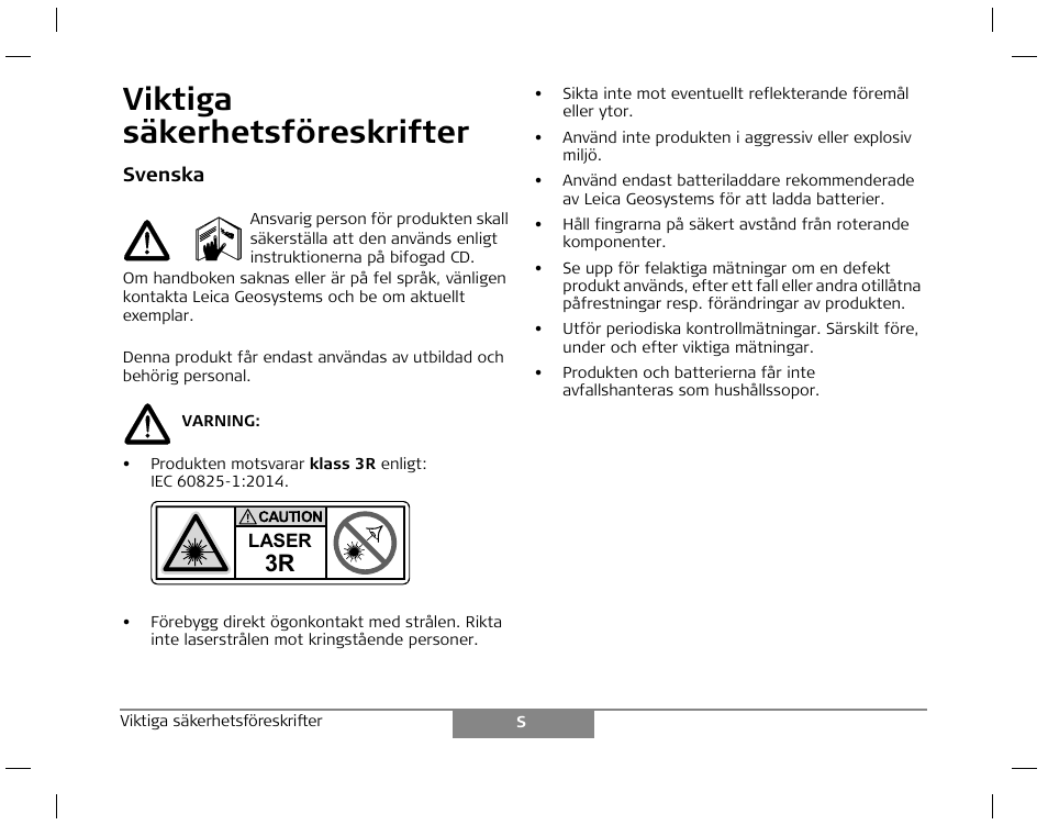 Viktiga säkerhetsföreskrifter | Leica Geosystems Laser class 3R products - Safety Manual User Manual | Page 11 / 32