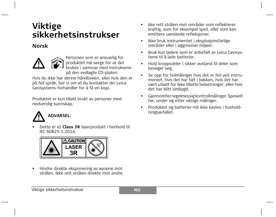 Viktige sikkerhetsinstrukser | Leica Geosystems Laser class 3R products - Safety Manual User Manual | Page 12 / 32