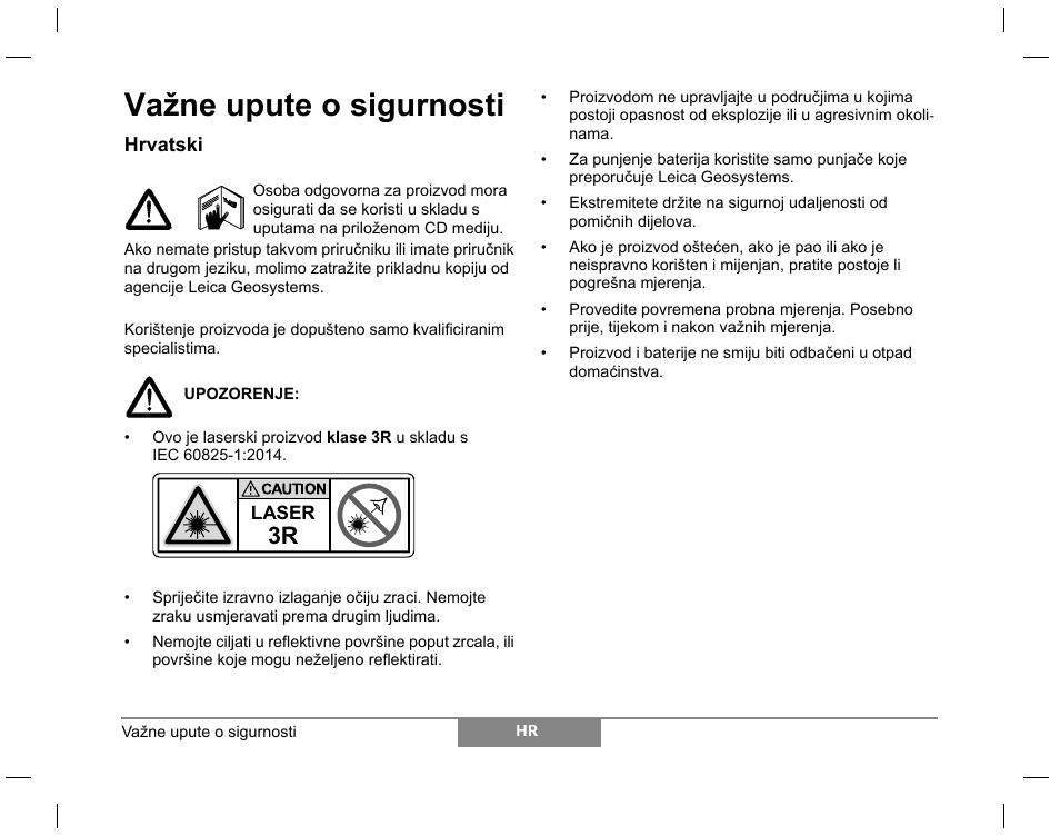 Važne upute o sigurnosti | Leica Geosystems Laser class 3R products - Safety Manual User Manual | Page 18 / 32