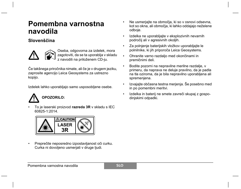 Pomembna varnostna navodila | Leica Geosystems Laser class 3R products - Safety Manual User Manual | Page 26 / 32