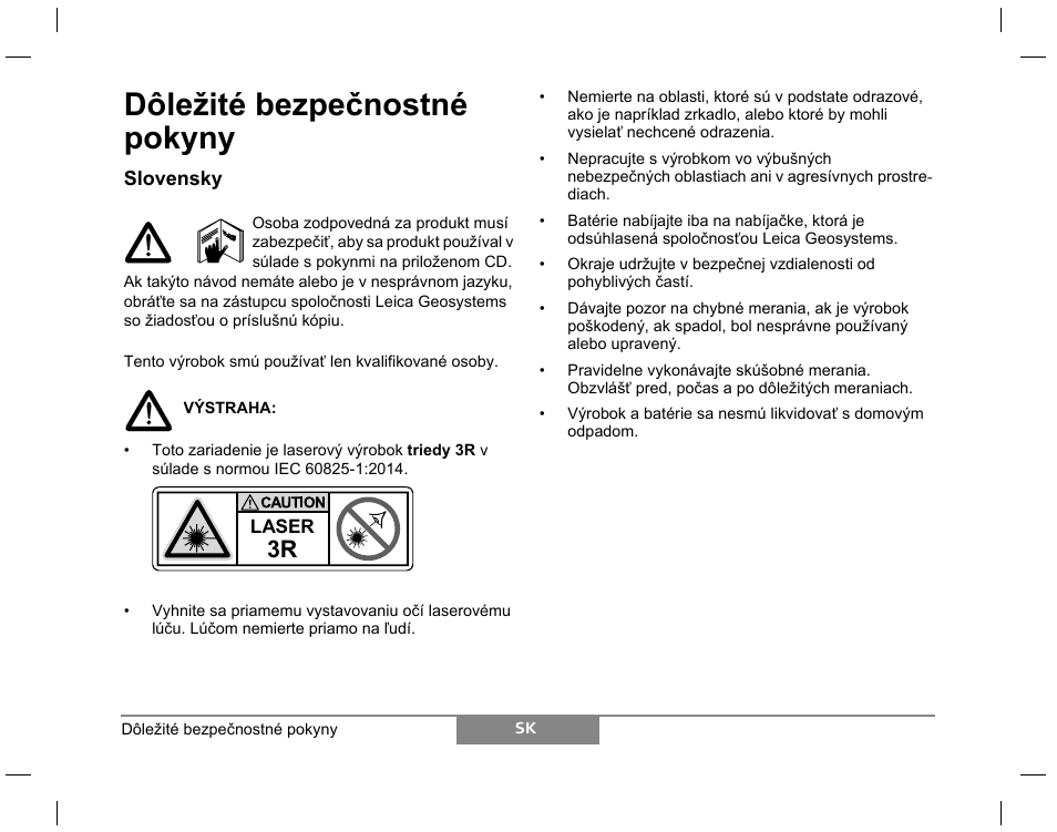 Dôležité bezpečnostné pokyny | Leica Geosystems Laser class 3R products - Safety Manual User Manual | Page 27 / 32