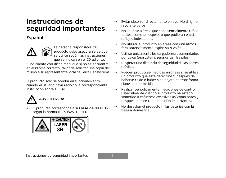 Instrucciones de seguridad importantes | Leica Geosystems Laser class 3R products - Safety Manual User Manual | Page 7 / 32