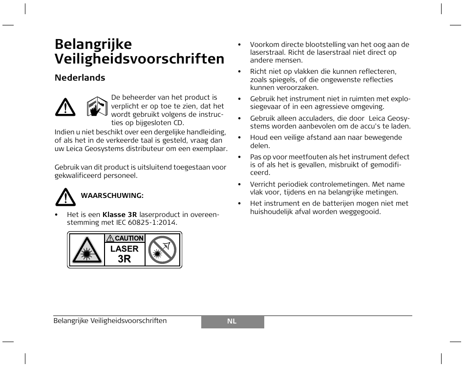 Belangrijke veiligheidsvoorschriften | Leica Geosystems Laser class 3R products - Safety Manual User Manual | Page 9 / 32