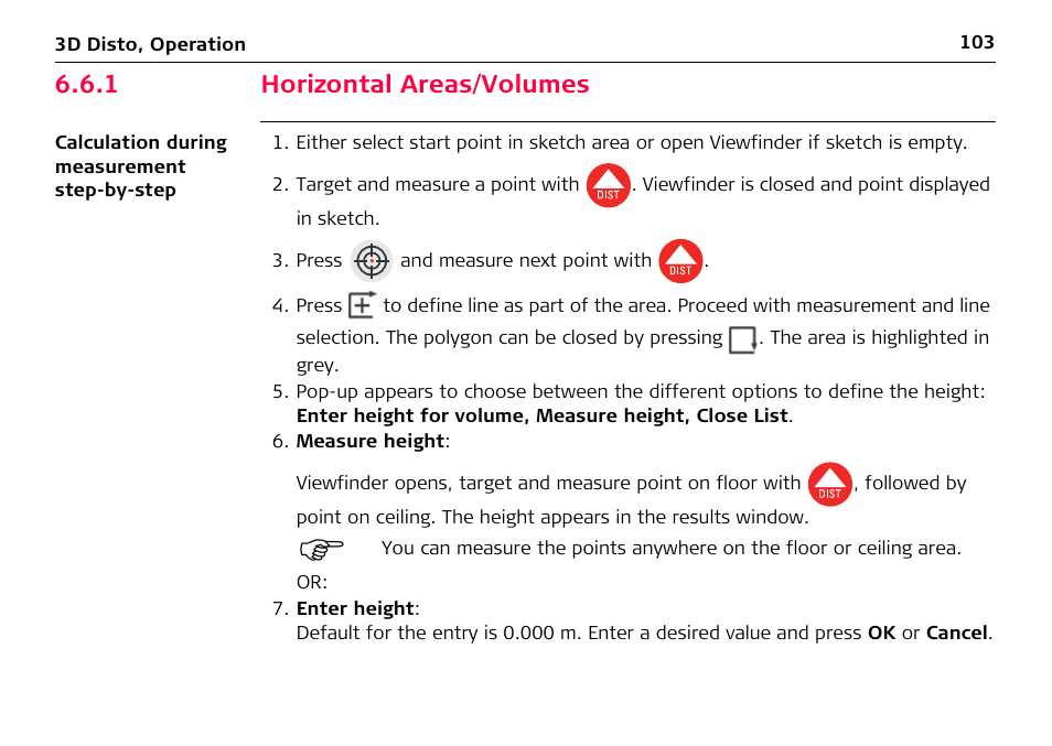 1 horizontal areas/volumes, Horizontal areas/volumes | Leica Geosystems Leica 3D Disto - Manual User Manual | Page 103 / 219