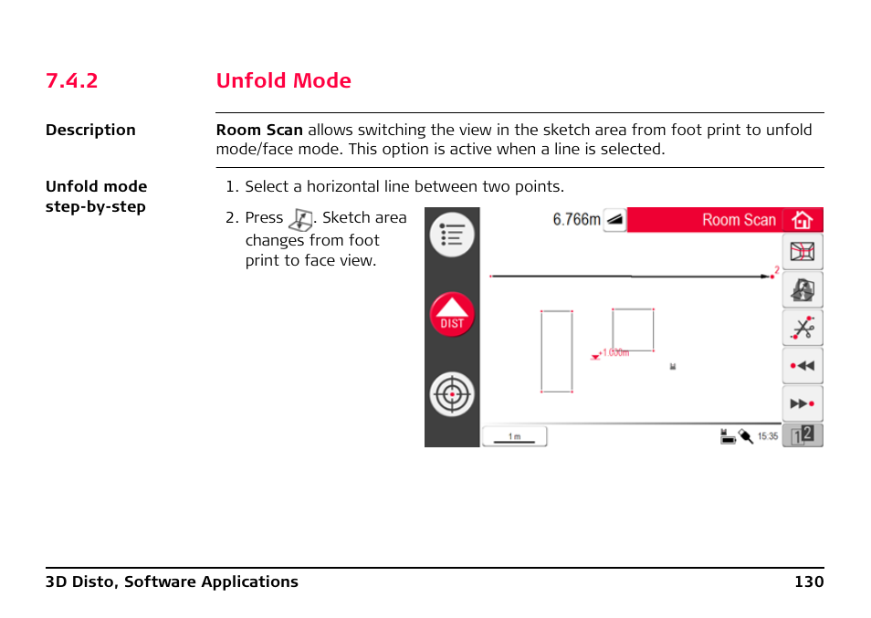 2 unfold mode, Unfold mode | Leica Geosystems Leica 3D Disto - Manual User Manual | Page 130 / 219