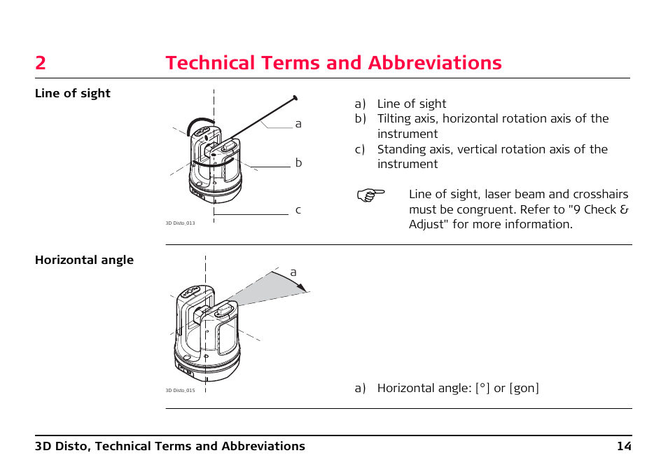 2 technical terms and abbreviations, Technical terms and abbreviations, 2technical terms and abbreviations | Leica Geosystems Leica 3D Disto - Manual User Manual | Page 14 / 219