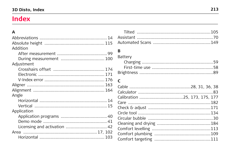 Index | Leica Geosystems Leica 3D Disto - Manual User Manual | Page 213 / 219