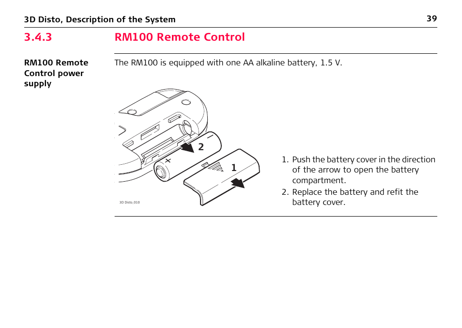 3 rm100 remote control, Rm100 remote control | Leica Geosystems Leica 3D Disto - Manual User Manual | Page 39 / 219