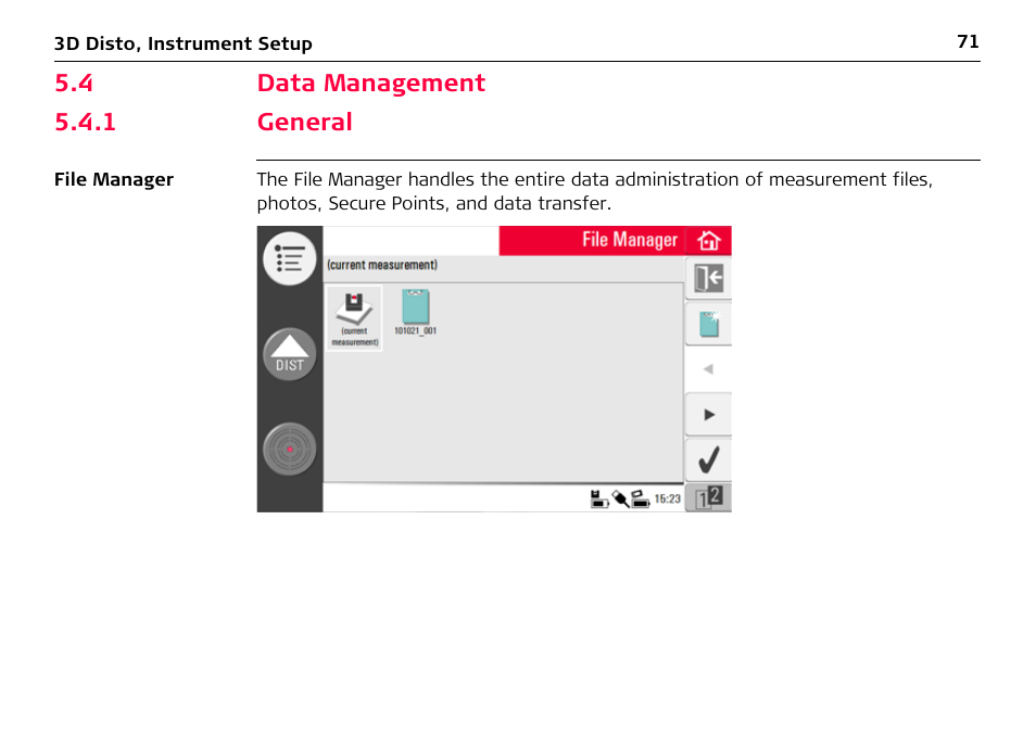 4 data management, 1 general, Data management | General | Leica Geosystems Leica 3D Disto - Manual User Manual | Page 71 / 219