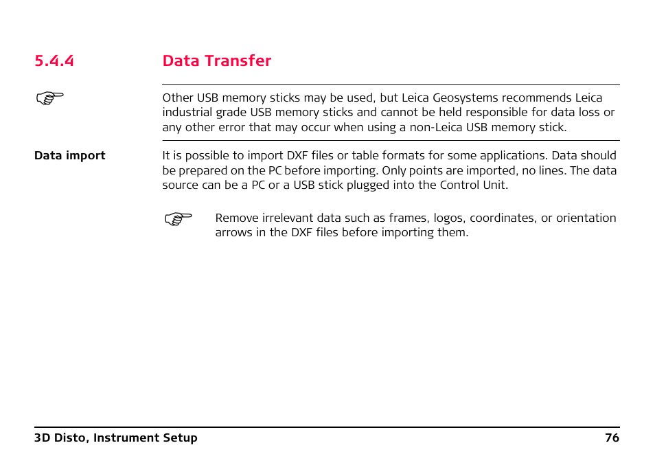 4 data transfer, Data transfer | Leica Geosystems Leica 3D Disto - Manual User Manual | Page 76 / 219
