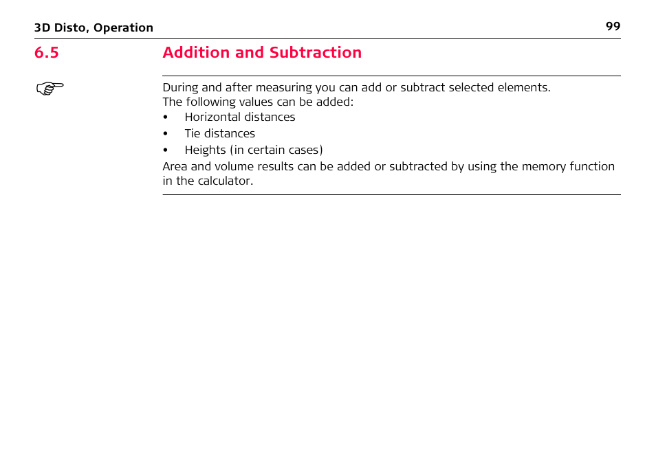 5 addition and subtraction, Addition and subtraction | Leica Geosystems Leica 3D Disto - Manual User Manual | Page 99 / 219