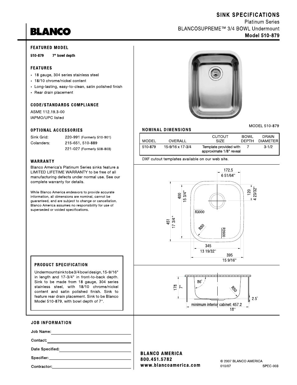 Blanco 510-879 User Manual | 1 page