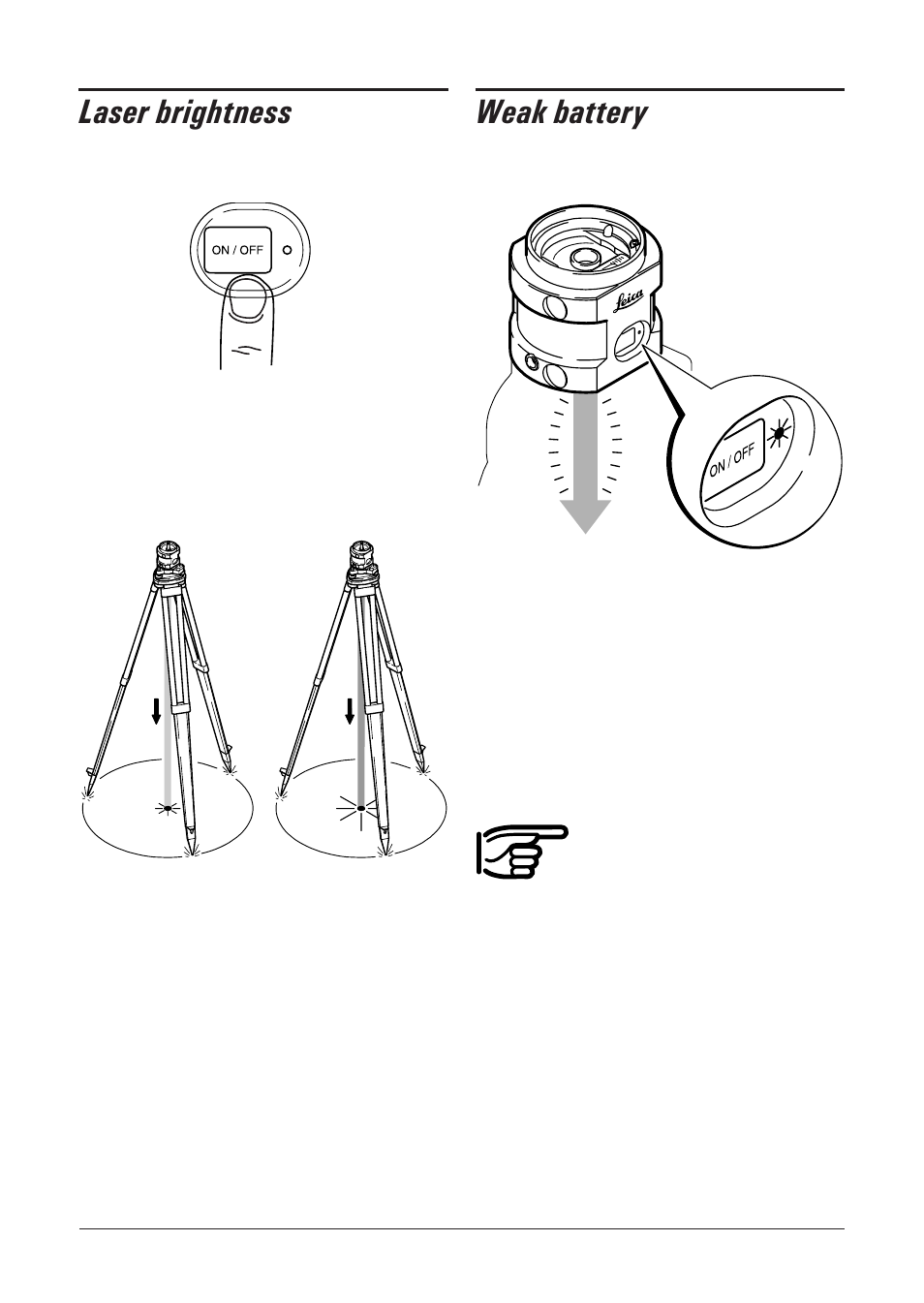 Laser brightness, Weak battery | Leica Geosystems SNLL121 User Manual | Page 7 / 28