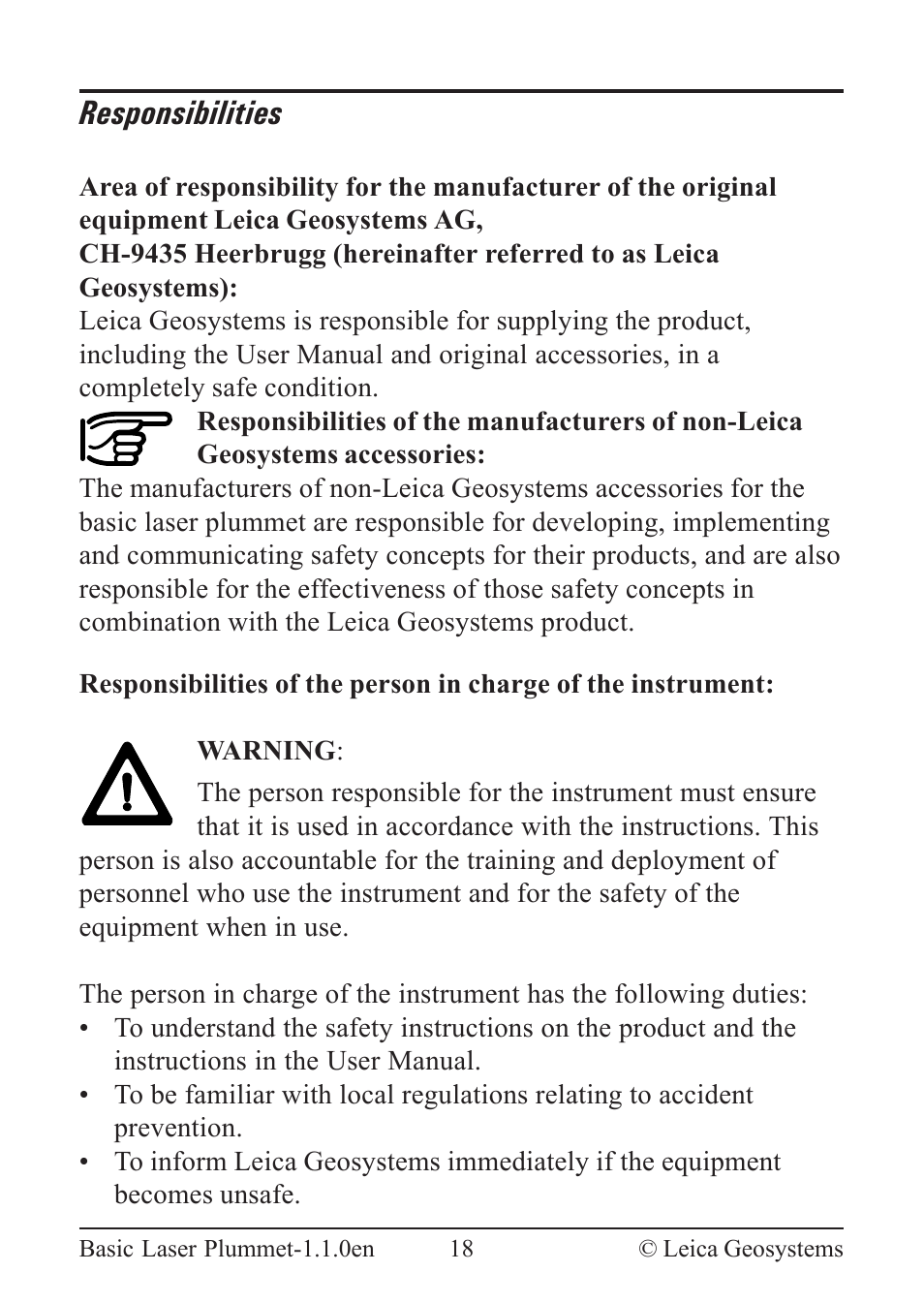 Responsibilities | Leica Geosystems Basic Laser Plummet User Manual | Page 18 / 32