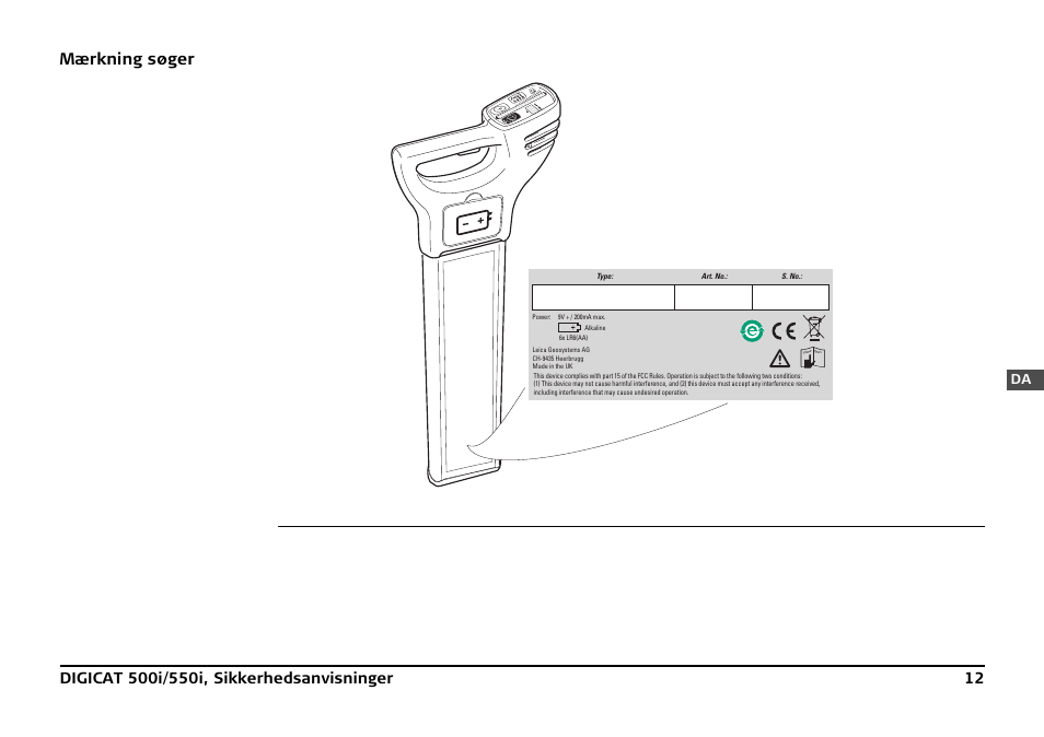 Mærkning søger | Leica Geosystems DIGICAT 500i/550i Safety Guide User Manual | Page 141 / 186