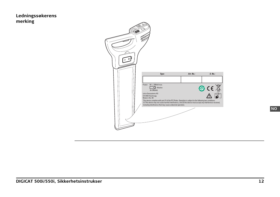 Ledningssøkerens merking | Leica Geosystems DIGICAT 500i/550i Safety Guide User Manual | Page 155 / 186