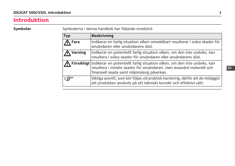 Svenska, Introduktion | Leica Geosystems DIGICAT 500i/550i Safety Guide User Manual | Page 158 / 186