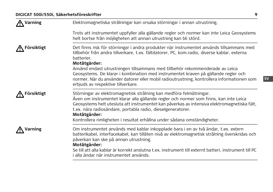 Leica Geosystems DIGICAT 500i/550i Safety Guide User Manual | Page 166 / 186