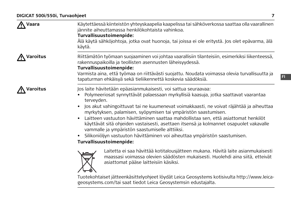 Leica Geosystems DIGICAT 500i/550i Safety Guide User Manual | Page 178 / 186