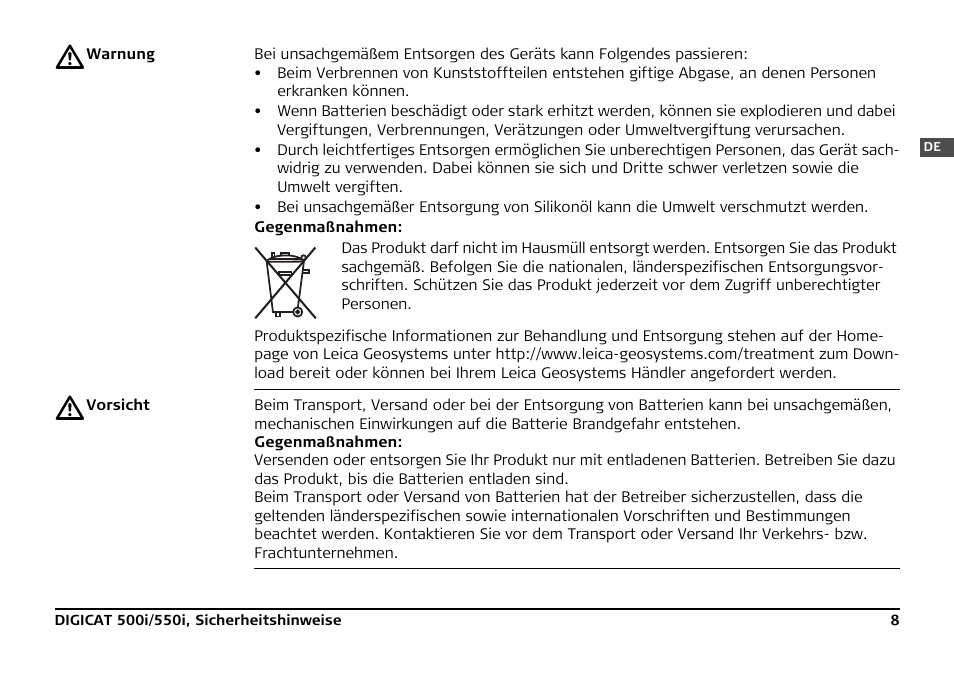 Leica Geosystems DIGICAT 500i/550i Safety Guide User Manual | Page 23 / 186