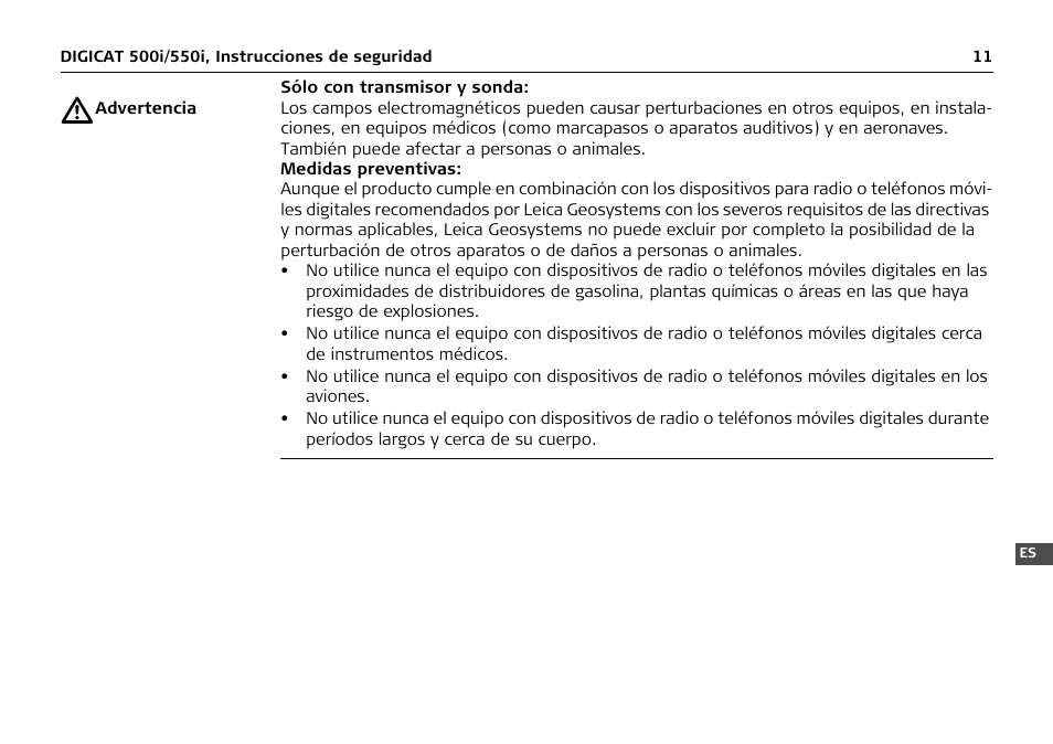 Leica Geosystems DIGICAT 500i/550i Safety Guide User Manual | Page 40 / 186