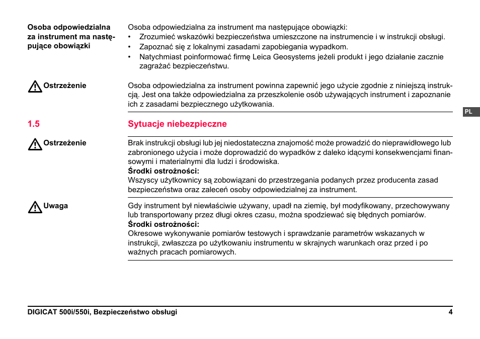 5 sytuacje niebezpieczne | Leica Geosystems DIGICAT 500i/550i Safety Guide User Manual | Page 61 / 186