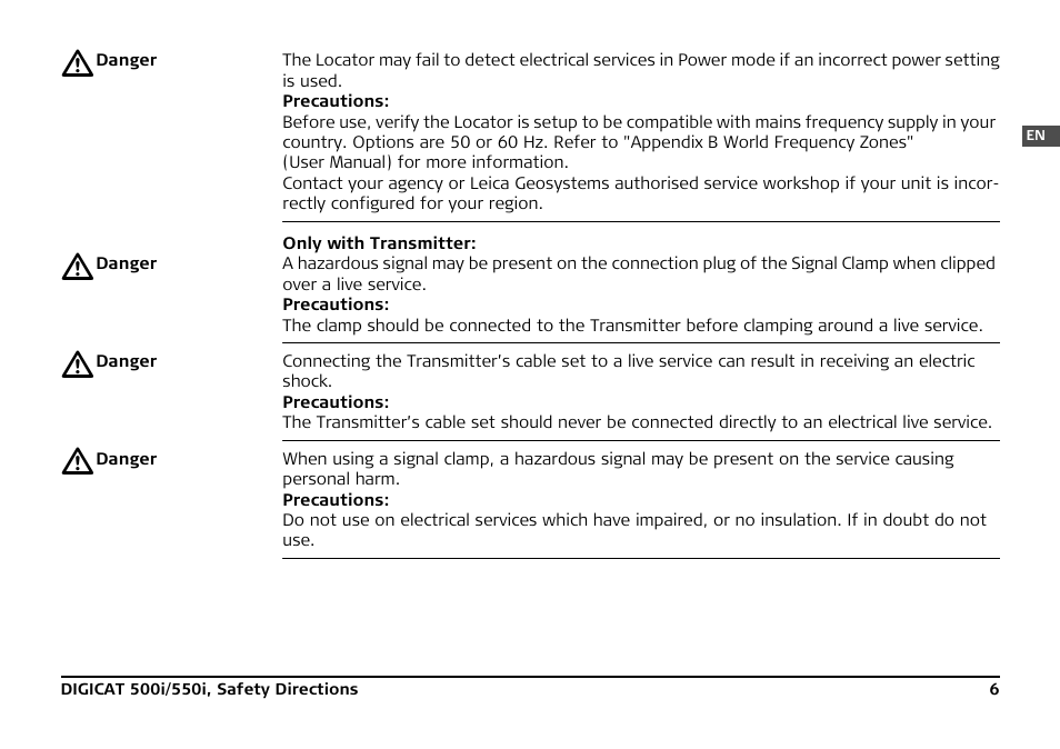 Leica Geosystems DIGICAT 500i/550i Safety Guide User Manual | Page 7 / 186