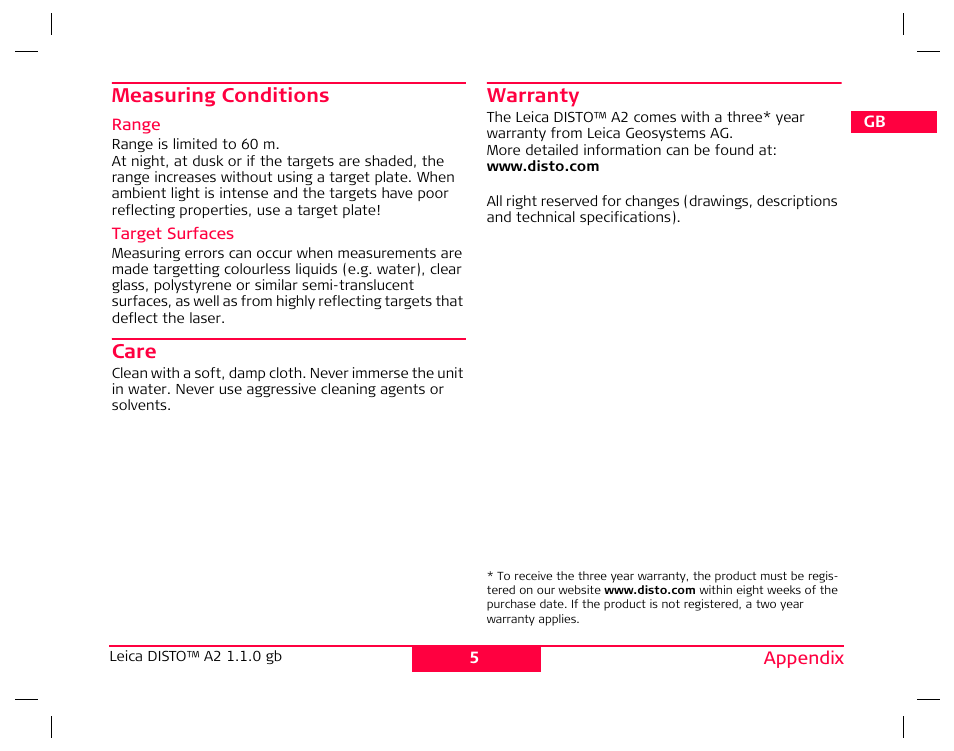 Leica Geosystems Leica DISTO A2 User Manual | Page 8 / 10