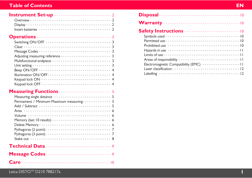 Leica Geosystems Leica DISTO D210 - Manual User Manual | Page 2 / 14