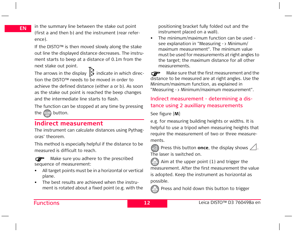 Indirect measurement | Leica Geosystems Leica DISTO D3 User Manual | Page 16 / 26