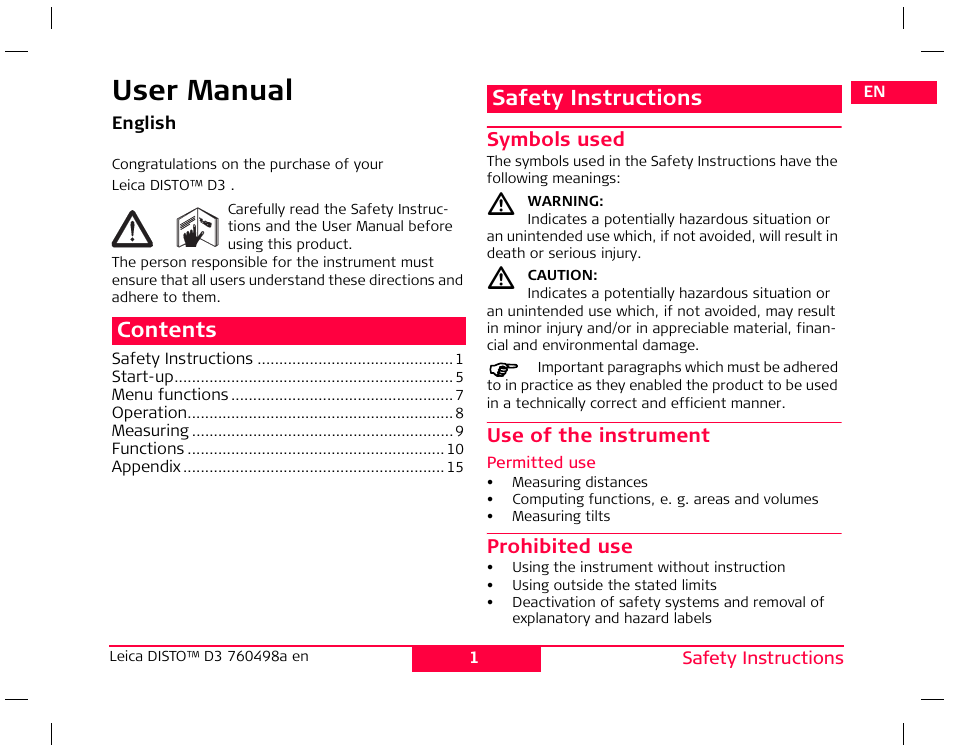 Leica Geosystems Leica DISTO D3 User Manual | Page 5 / 26