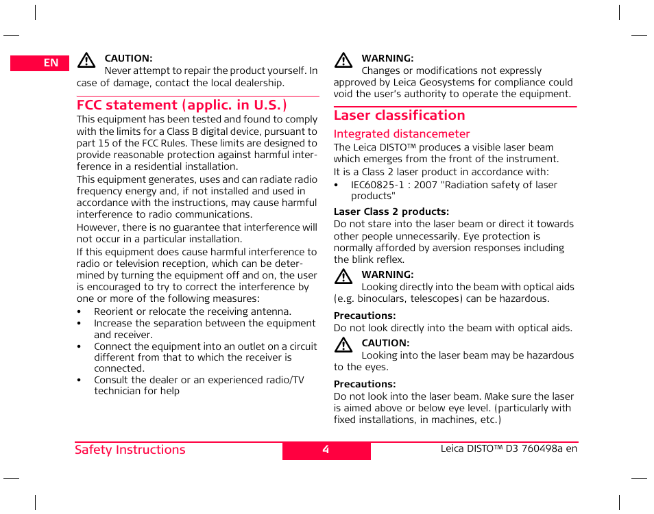 Leica Geosystems Leica DISTO D3 User Manual | Page 8 / 26