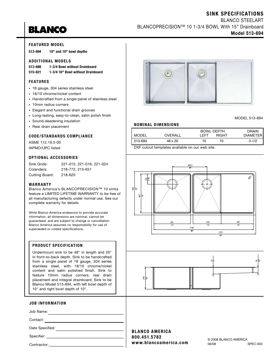 Blanco 513-694 User Manual | 1 page