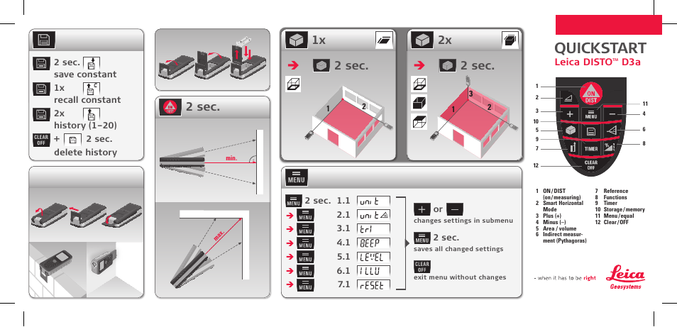 Leica Geosystems Leica DISTO D3a - Quickstart User Manual | 2 pages