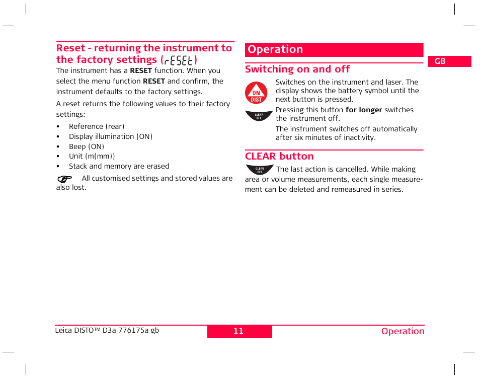 Operation | Leica Geosystems Leica DISTO D3a - User Manual User Manual | Page 12 / 24