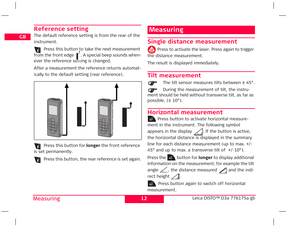 Measuring | Leica Geosystems Leica DISTO D3a - User Manual User Manual | Page 13 / 24