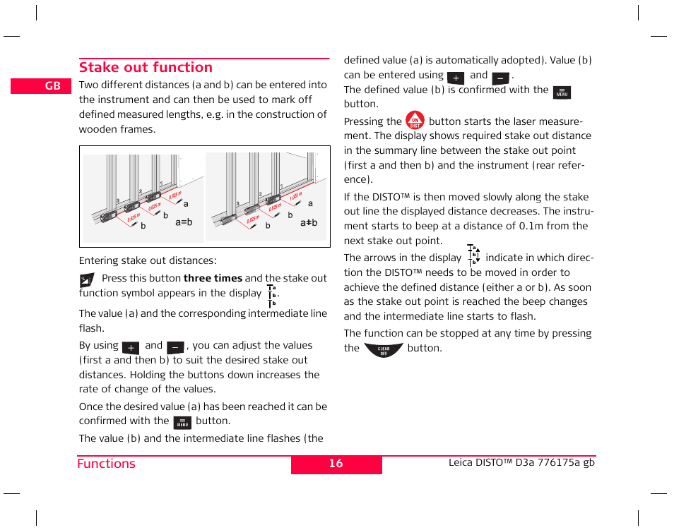 Stake out function | Leica Geosystems Leica DISTO D3a - User Manual User Manual | Page 17 / 24