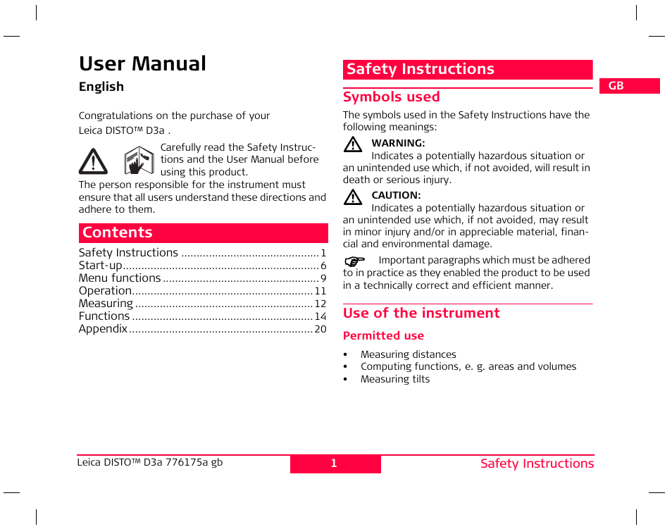 Leica Geosystems Leica DISTO D3a - User Manual User Manual | Page 2 / 24