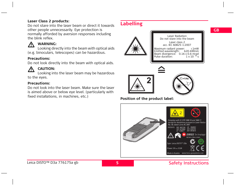 Labelling | Leica Geosystems Leica DISTO D3a - User Manual User Manual | Page 6 / 24