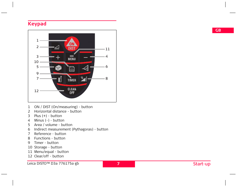 Keypad | Leica Geosystems Leica DISTO D3a - User Manual User Manual | Page 8 / 24