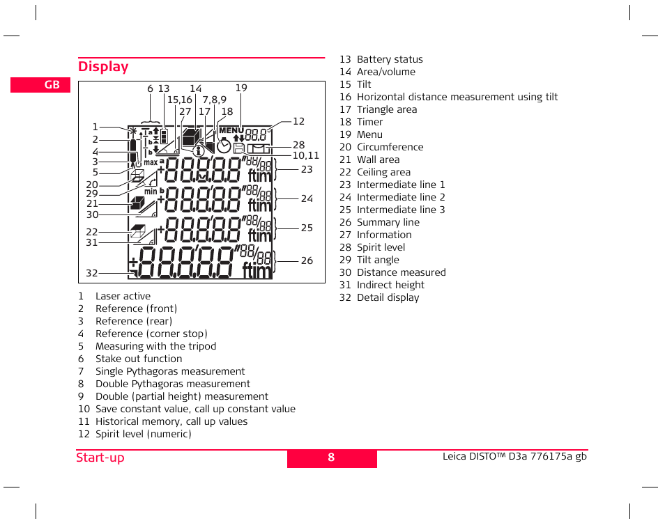 Display | Leica Geosystems Leica DISTO D3a - User Manual User Manual | Page 9 / 24