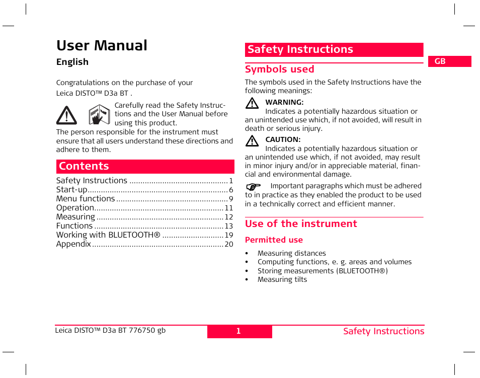 Leica Geosystems Leica DISTO D3a BT User Manual | 25 pages