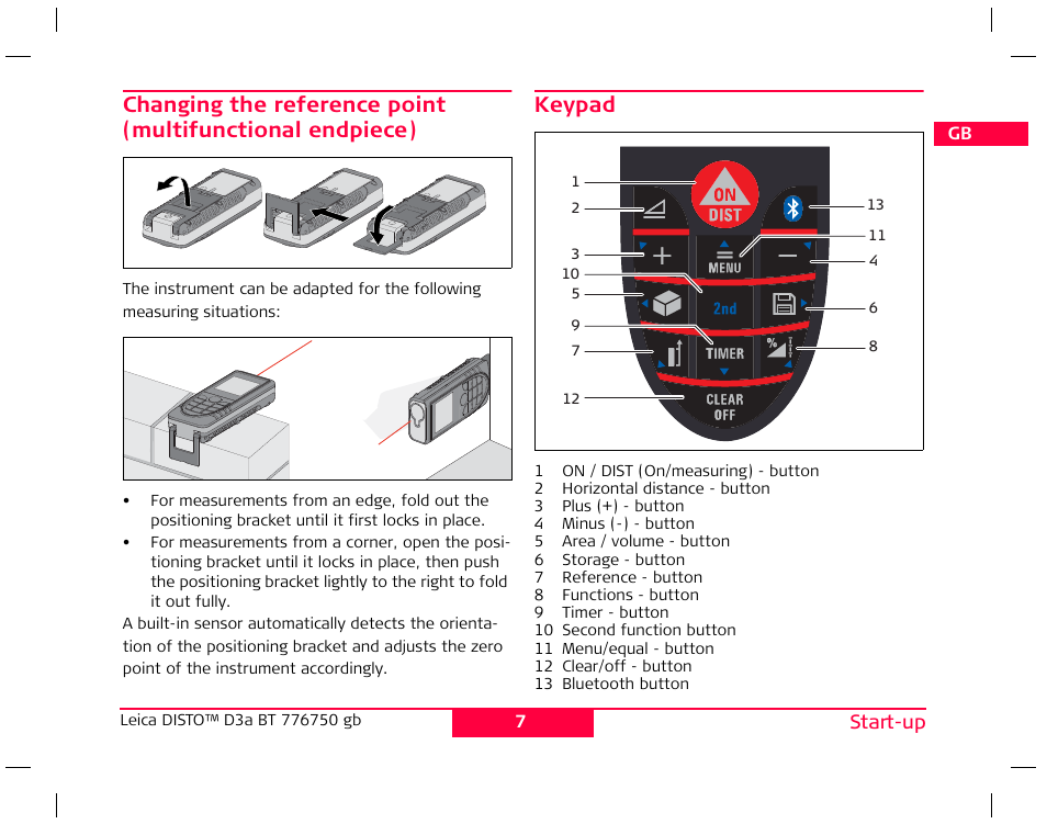 Keypad | Leica Geosystems Leica DISTO D3a BT User Manual | Page 7 / 25