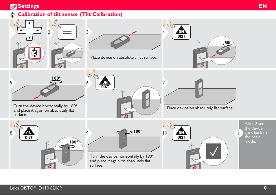 Calibration of tilt sensor (tilt calibration) | Leica Geosystems Leica DISTO D410 - Manual User Manual | Page 10 / 24