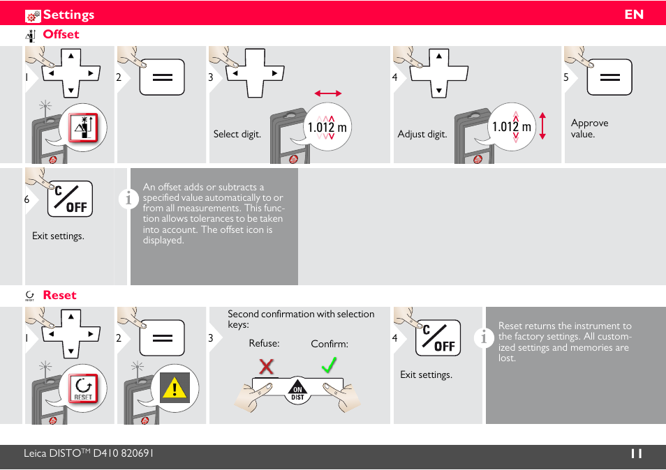 Offset, Reset | Leica Geosystems Leica DISTO D410 - Manual User Manual | Page 12 / 24