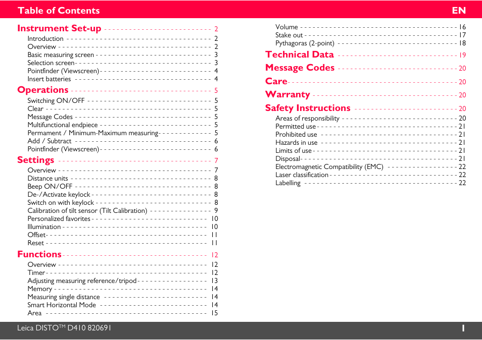 Leica Geosystems Leica DISTO D410 - Manual User Manual | Page 2 / 24