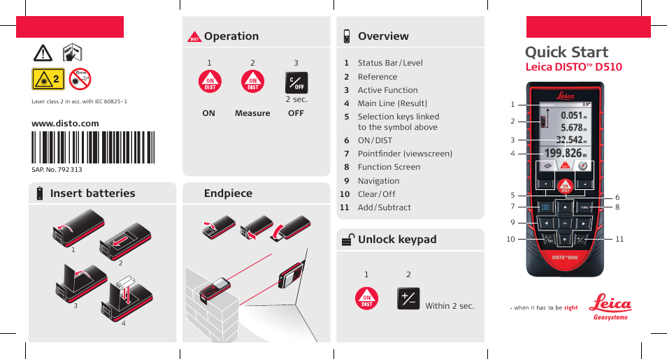 Leica Geosystems Leica DISTO D510 - Quickstart User Manual | 2 pages