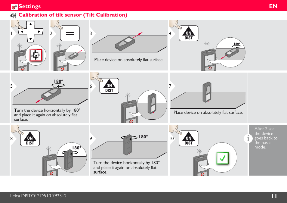 Calibration of tilt sensor (tilt calibration) | Leica Geosystems Leica DISTO D510 - Manual User Manual | Page 12 / 31