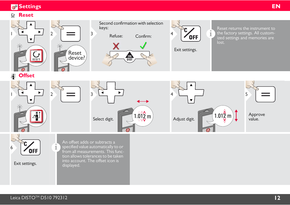 Reset, Offset | Leica Geosystems Leica DISTO D510 - Manual User Manual | Page 13 / 31